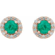 14K Rose 6 mm Lab-Grown Emerald & 1/4 CTW Natural Diamond Earrings 86839:798:P