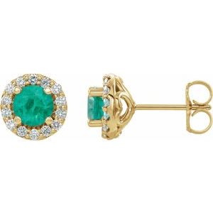 14K Yellow 4 mm Lab-Grown Emerald & 1/8 CTW Natural Diamond Earrings 86839:623:P