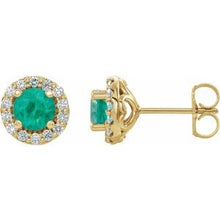 14K Yellow 4 mm Lab-Grown Emerald & 1/8 CTW Natural Diamond Earrings 86839:623:P