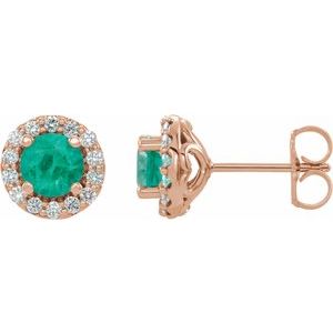 14K Rose 4 mm Lab-Grown Emerald & 1/8 CTW Natural Diamond Earrings 86839:639:P