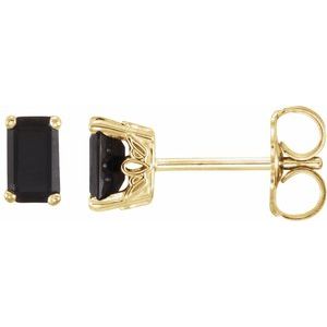 14K White Natural Black Onyx Earrings