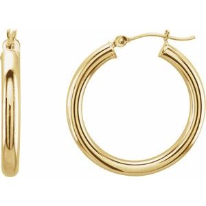 14K Yellow Tube 25 mm Hoop Earrings 20826:163874:P