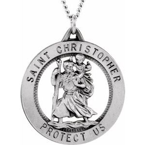 Sterling Silver 25.25 mm St. Christopher Medal Necklace