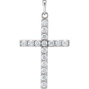 14K White 1 CTW Natural Diamond Cross Pendant R42308:10110:P