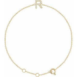 14K Yellow .06 CTW Natural Diamond Initial R 6-7" Bracelet 652689:60044:P