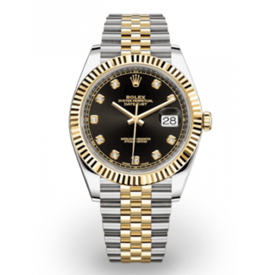 Rolex Datejust 41 Two-Tone Fluted Black Diamond-Set Jubilee Watch 126333-0006