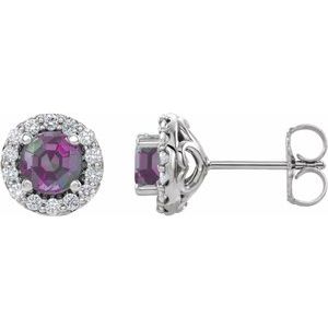 14K White 4 mm Lab-Grown Alexandrite & 1/8 CTW Natural Diamond Earrings 86839:605:P