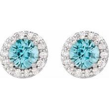 Sterling Silver 5 mm Natural Blue Zircon & 1/4 CTW Natural Diamond Earrings 86839:757:P