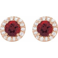 14K Rose 4 mm Natural Mozambique Garnet & 1/8 CTW Natural Diamond Earrings 86839:648:P