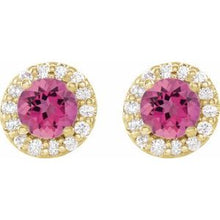 14K Yellow 4 mm Natural Pink Tourmaline & 1/8 CTW Natural Diamond Earrings 86839:634:P