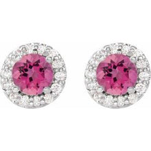 Sterling Silver 5 mm Natural Pink Tourmaline & 1/4 CTW Natural Diamond Earrings 86839:762:P