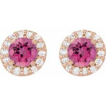 14K Rose 4 mm Natural Pink Tourmaline & 1/8 CTW Natural Diamond Earrings 86839:650:P