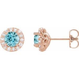 14K Rose 6 mm Natural Blue Zircon & 1/4 CTW Natural Diamond Earrings 86839:803:P