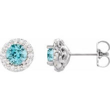 14K White 5 mm Natural Blue Zircon & 1/4 CTW Natural Diamond Earrings 86839:697:P