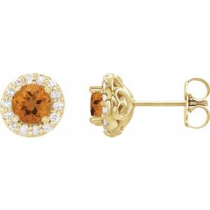 14K Yellow 4 mm Natural Citrine & 1/8 CTW Natural Diamond Earrings 86839:630:P