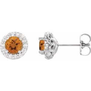 Platinum 4 mm Natural Citrine & 1/8 CTW Natural Diamond Earrings 86839:662:P