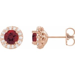 14K Rose 6 mm Natural Mozambique Garnet & 1/4 CTW Natural Diamond Earrings 86839:805:P