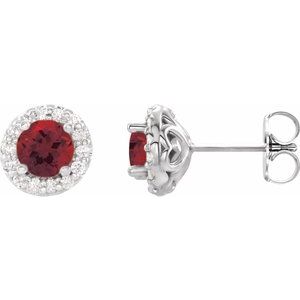Sterling Silver 5 mm Natural Mozambique Garnet & 1/4 CTW Natural Diamond Earrings 86839:760:P