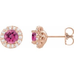 14K Rose 4 mm Natural Pink Tourmaline & 1/8 CTW Natural Diamond Earrings 86839:650:P