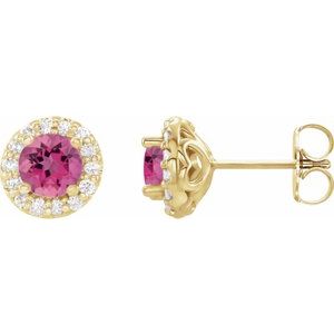 14K Yellow 4 mm Natural Pink Tourmaline & 1/8 CTW Natural Diamond Earrings 86839:634:P