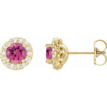 14K Yellow 4 mm Natural Pink Tourmaline & 1/8 CTW Natural Diamond Earrings 86839:634:P