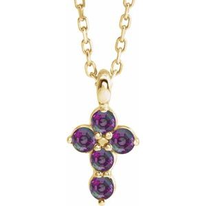 14K Yellow Natural Alexandrite Cross 16-18" Necklace R42363:711:P