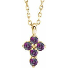 14K Yellow Natural Alexandrite Cross 16-18