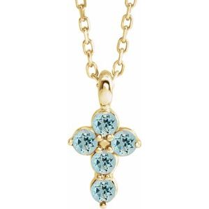 14K Yellow Natural Aquamarine Cross 16-18" Necklace R42363:606:P
