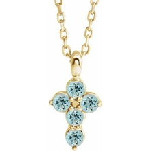 14K Yellow Natural Aquamarine Cross 16-18