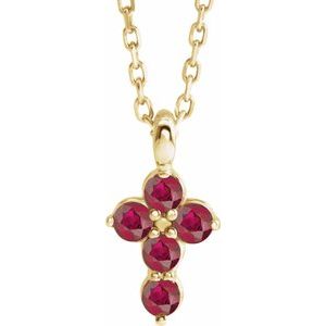 14K Yellow Natural Ruby Cross 16-18" Necklace R42363:775:P
