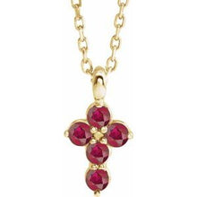 14K Yellow Natural Ruby Cross 16-18