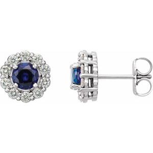 Platinum 5 mm Lab-Grown Blue Sapphire & 3/8 CTW Natural Diamond Halo-Style Earrings 86588:613:P