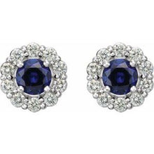 Platinum 5 mm Lab-Grown Blue Sapphire & 3/8 CTW Natural Diamond Halo-Style Earrings 86588:613:P