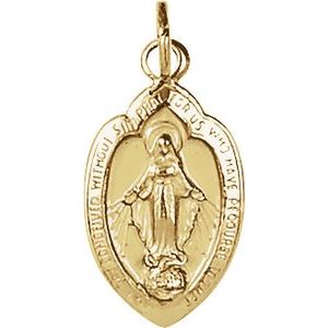 14K Yellow 13x8 mm Oval Miraculous Medal Pendant