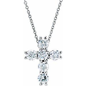 14K White 1 3/8 CTW Natural Diamond Cross 18" Necklace R42309:60027:P