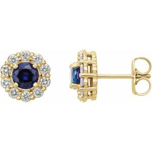 14K Yellow 5 mm Lab-Grown Blue Sapphire & 3/8 CTW Natural Diamond Halo-Style Earrings 86588:611:P