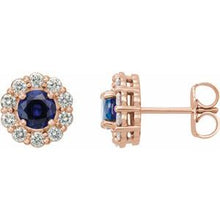 14K Rose 5 mm Lab-Grown Blue Sapphire & 3/8 CTW Natural Diamond Halo-Style Earrings     86588:612:P