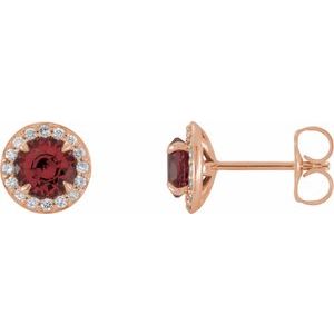 14K Rose 5 mm Natural Mozambique Garnet & 1/8 CTW Natural Diamond Earrings