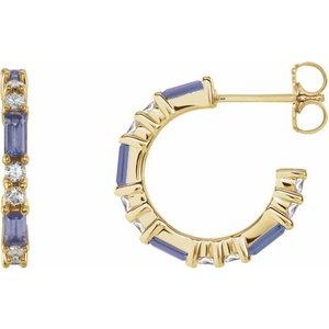 14K Yellow Natural Tanzanite & 1/2 CTW Natural Diamond 17.2 mm Hoop Earrings 86789:672:P