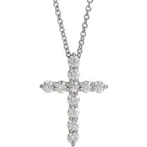 14K White 3/8 CTW Natural Diamond Cross 16-18" Necklace R42359:641:P