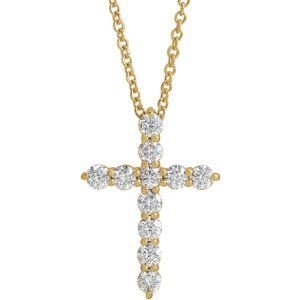 14K Yellow 3/8 CTW Natural Diamond Cross 16-18" Necklace R42359:642:P