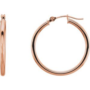 14K Rose Tube 25 mm Hoop Earrings 20270:6006:P