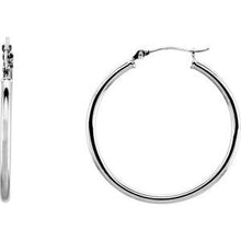 14K White Tube 30 mm Hoop Earrings 20270:6001:P