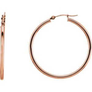14K Rose Tube 34 mm Hoop Earrings 20270:6008:P