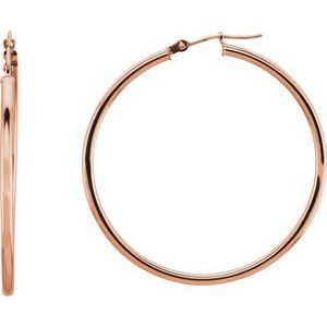 14K Rose Tube 40 mm Hoop Earrings 20270:6009:P