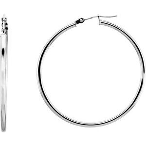 14K White Tube 40 mm Hoop Earrings 20270:6002:P