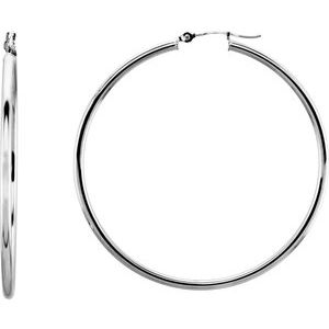 14K White Tube 47 mm Hoop Earrings 20270:163852:P