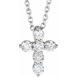 14K White 1/4 CTW Natural Diamond Cross 16-18" Necklace R42359:636:P