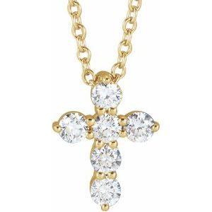 14K Yellow 1/4 CTW Natural Diamond Cross 16-18" Necklace R42359:637:P