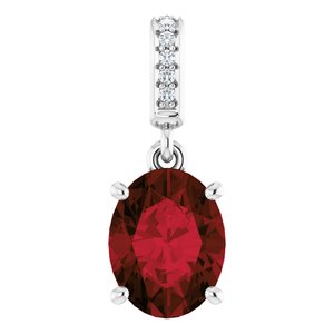 14K White Natural Mozambique Garnet & .03 CTW Natural Diamond Pendant